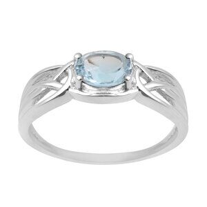 925 Sterling Silver Oval Aquamarine 925 Sterling Silver Twisted Shank Ring Sz.7